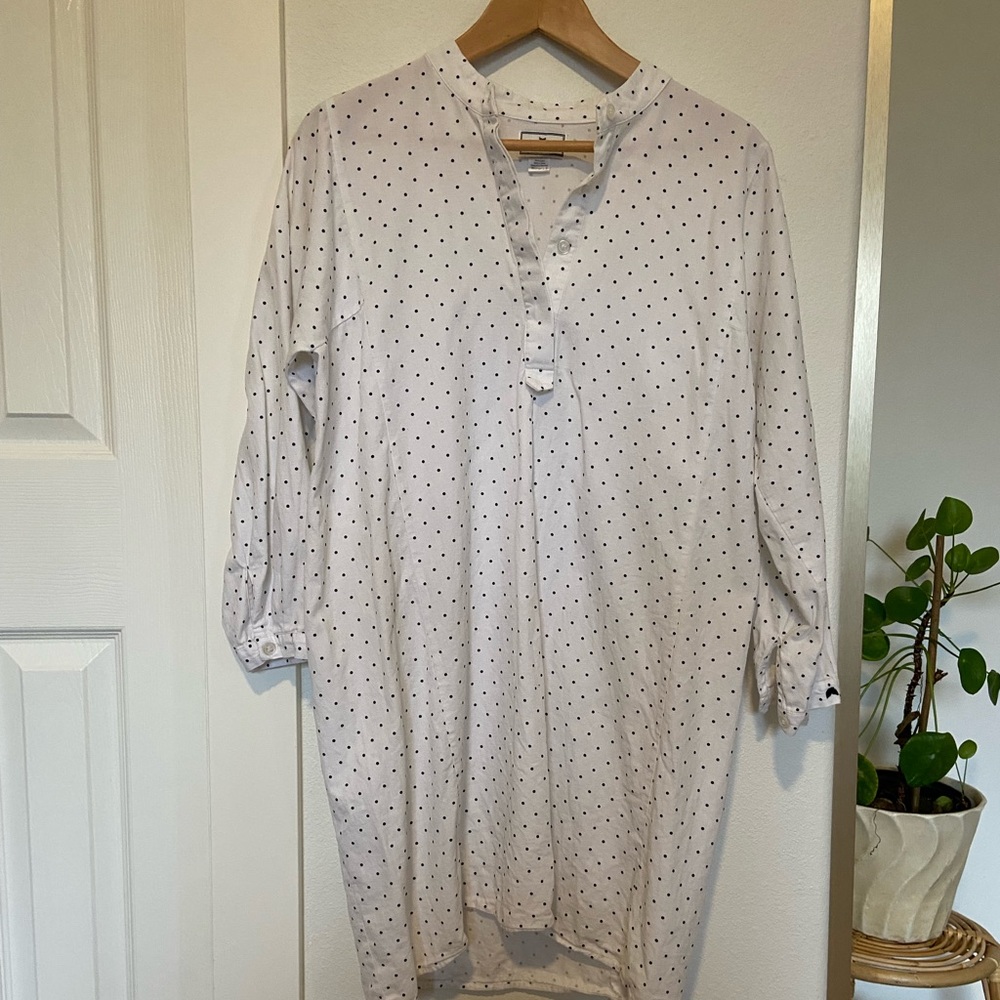 Petite Plume White W/Black Polka Dot Pima Cotton Nightgown Nightshirt Size S